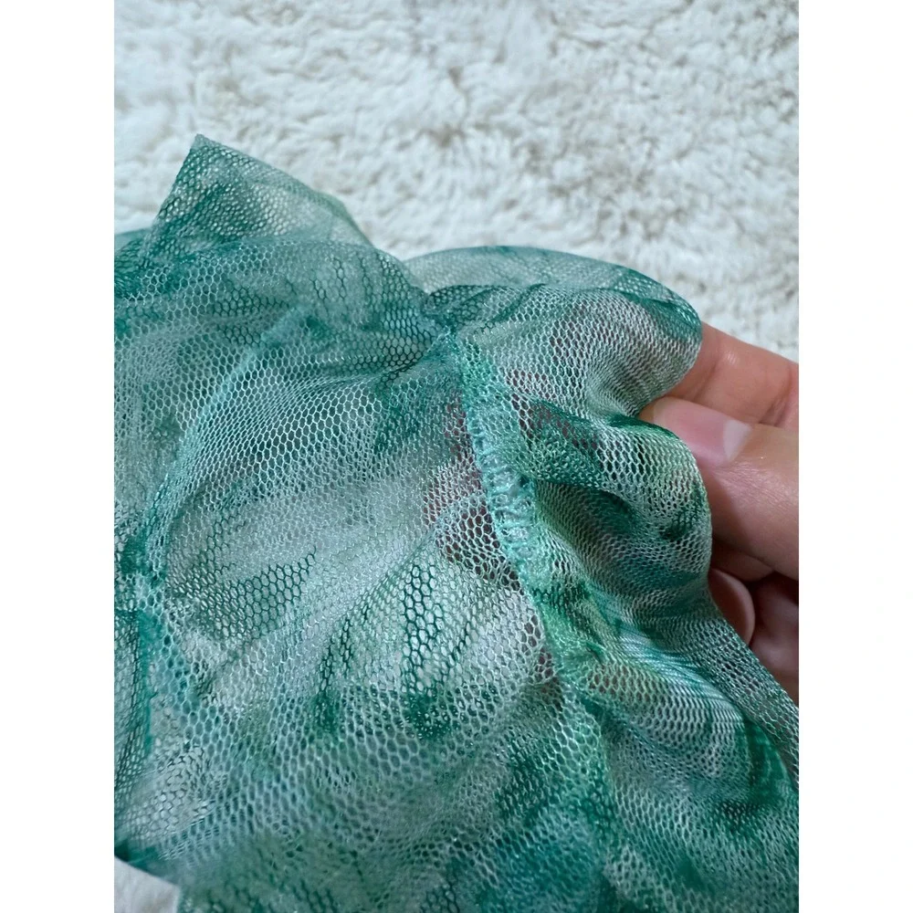 Zara Mesh Top Green Floral Ruched Sleeve Sheer Fairycore Whimsigoth Festival S